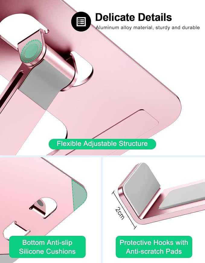 Foldable Laptop Stand, Height Adjustable Ergonomic Computer Stand for Desk, Aluminum Portable Laptop Riser Notebook Holder Mount Compatible with MacBook Pro Air, HP, Dell 10-16" (Pink)