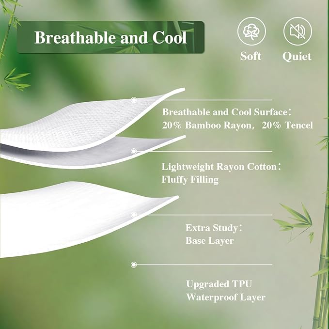 California King Mattress Protector, Waterproof Mattress Pad Washable Rayon Mattress Cover Breathable Noiseless Bed Protector 3D Patterns 5" - 21'' Elastic Fitted Deep Pocket(White)
