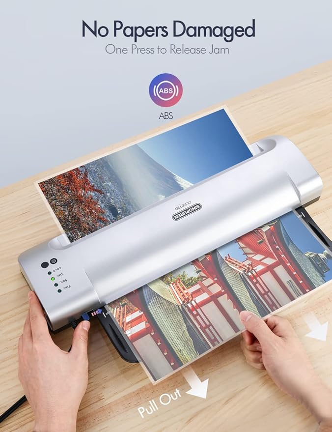 13-Inch Thermal & Cold Laminator Machine, Quick Warm-Up, 3 Temp Settings, Jam-Free ABS, Built-in Paper Trimmer & Corner Rounder, 10 Laminating Pouches, for Home Office School