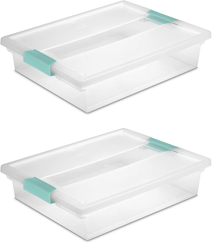 STERILITE 19638606 Large Clip Box, Clear with Blue Aquarium Latches 2 pieces (Large)