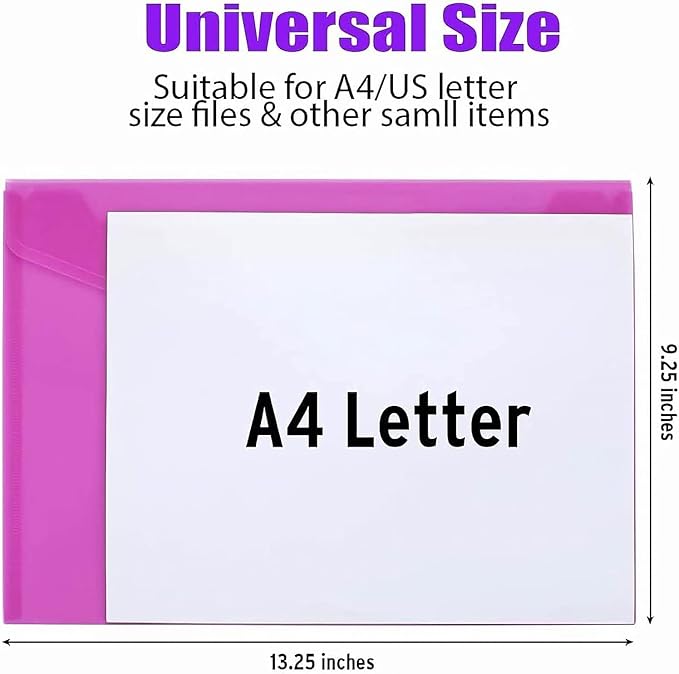 Sooez 50 Pack Plastic Envelopes Poly Envelopes, HeavyDuty File Folders, Clear Folders with Pockets, Folders for Documents Letter A4 Size, Filing Folders, Paper Storage, Office School, 8 Colored
