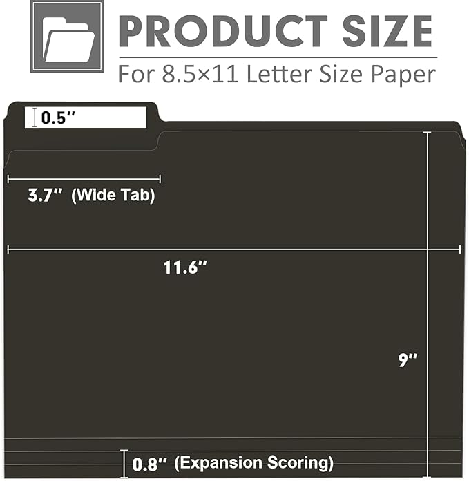 File Folder, PANDRI 120 Pack File Folder, 1/3 Cut Tab, Letter Size, Filing Folder for Office School Business, Black