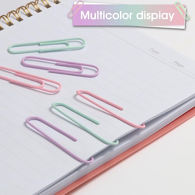 Pastel Jumbo Paper Clips, 300pcs 2 Inch (50 mm) Paper Clip Paperclips Soft Color Clips for Paperwork Ideal for Home, School and Office Use (Pastel, 2 Inch)
