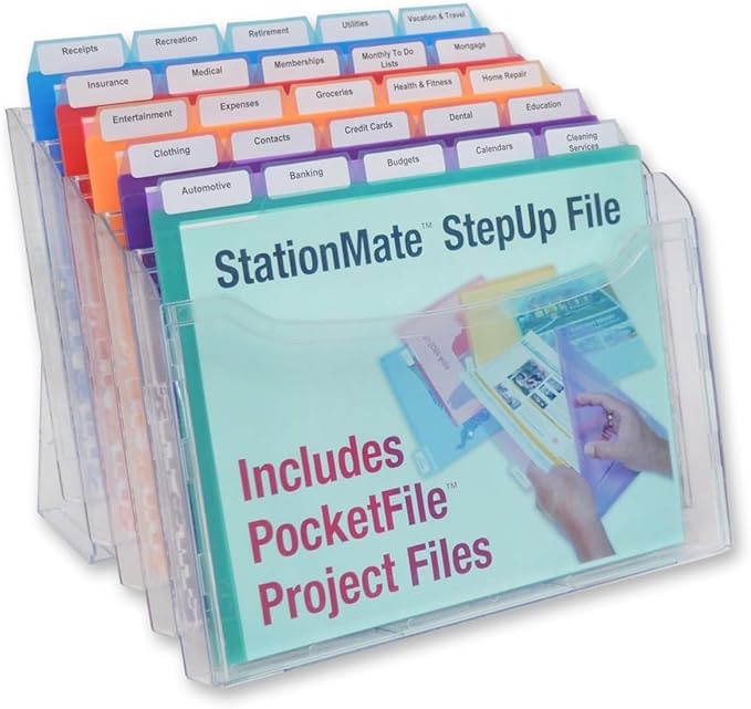 Ultimate Office StationMate Desktop Organizer (Includes 25, 5th-Cut PocketFiles). Complete Project Manager and File Sorter for The Office or Home with an Incline Design Puts All Files in Clear View