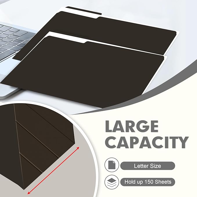 File Folder, PANDRI 120 Pack File Folder, 1/3 Cut Tab, Letter Size, Filing Folder for Office School Business, Black
