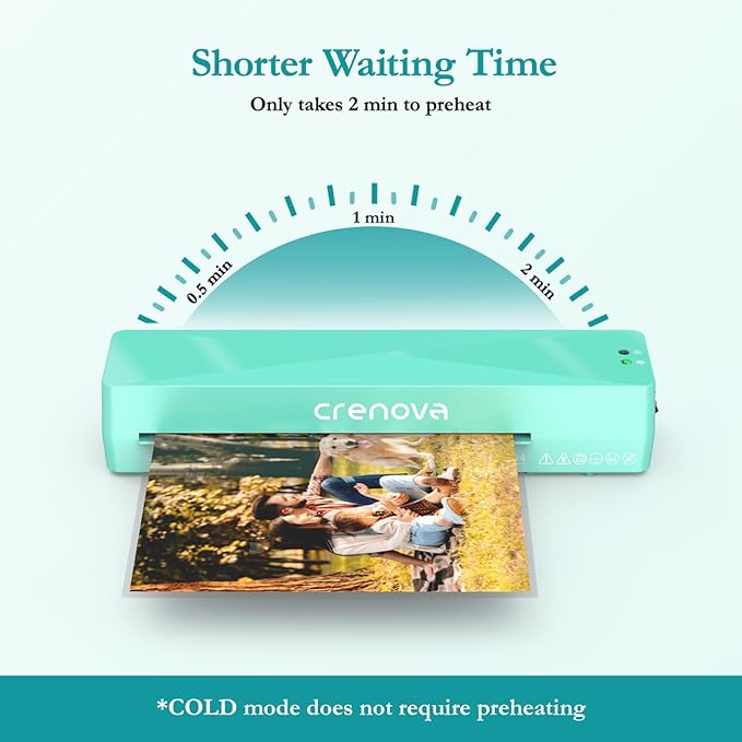 Crenova Laminator Machine with 10 Laminating Sheets, A4 Laminating Machine Hot & Cold with Fast Warm Technology, Thermal Laminator 9 Inch for Home Office School Business Green