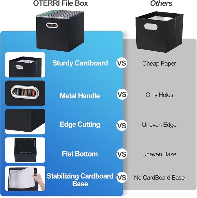 Oterri Cardboard File Organizer Box for Hanging File Folders Letter Size,Large File Box for Computer Desk,File Cabinet,Working Home,Office,Classroom (Black, Letter Size - 2 Packs-Large)