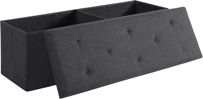 VECELO 43'' Folding Storage Ottoman Bench, Storage Chest, Linen Fabric Foot Rest Stool, 158L Storage Footstools for Bedroom and Living Room, Holds up to 660 lbs, JBlack