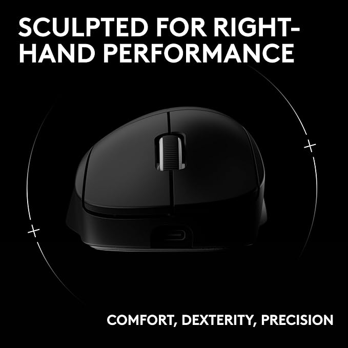 Logitech G PRO X Superlight 2 DEX Wireless Gaming Mouse, 60g pro-Grade Right-Handed Mouse with 5 programmable Buttons, USB-C Charging, 44k DPI Sensor, up to 8 kHz Polling for PC/Mac - Black