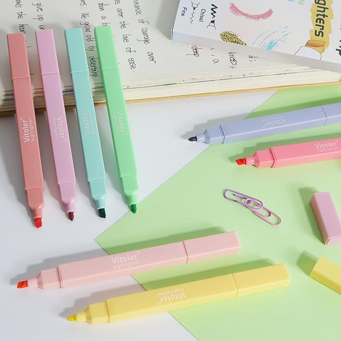 Vitoler Bible Highlighters,8 Pack Pastel Colors Highlighters Set for Book,Double Sided Highlighter for Journaling Supplies and School Accessories