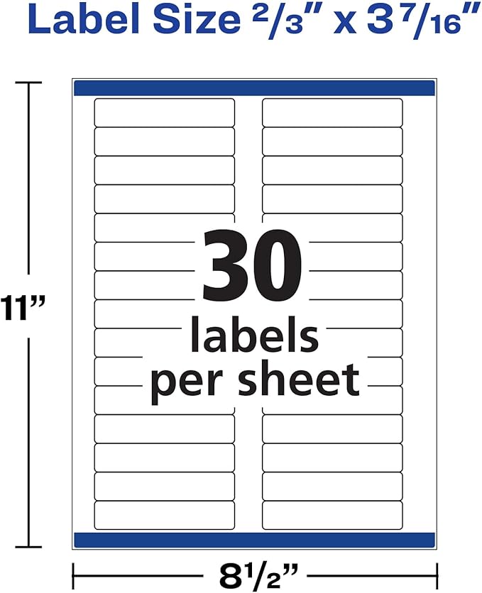 Avery File Folder Labels with TrueBlock Technology, Permanent Adhesive, 2/3" x 3-7/16", Laser/Inkjet, 150 Labels (08593)