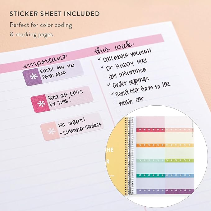 Erin Condren 8.5" X 11" Spiral Bound Productivity Notebook, Kaleidoscope Colorful, Functional 160 Lined Page and 80Lb Thick Paper Spiral Notebook, Stickers Included