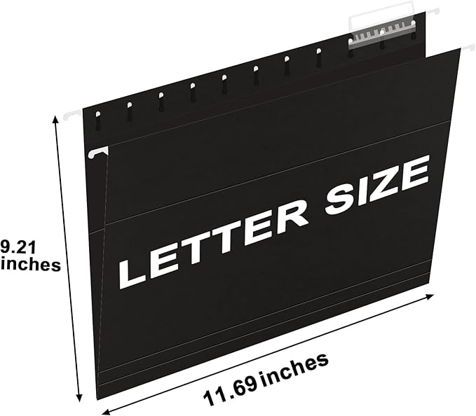 HERKKA Hanging File Folders, 60 Pack Reinforced Letter Size Hanging Folders, Designed for Bulky Files, Filing Cabinet, 1/5-Cut Adjustable Tabs (Black)