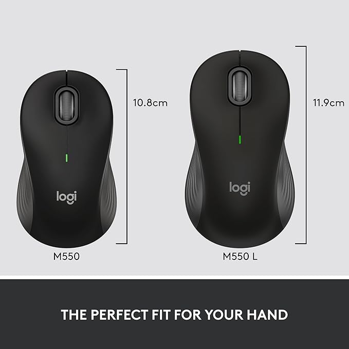 Logitech Signature M550 L Full Size Wireless Mouse - for Large Sized Hands, 2-Year Battery, Silent Clicks, Bluetooth, Multi-Device Compatibility - Black