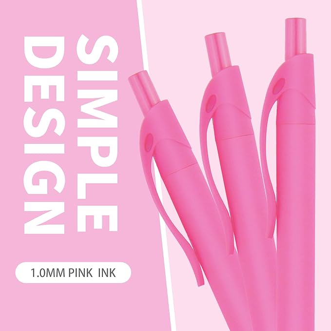 deegtran Pens Bulk, 50 Pack No Bleed Click Pens, Wholesale Retractable Ballpoint Pens, Pen Medium Point, Smooth Ink Pen, 1.0MM Pink Ink