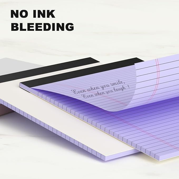 Colored Legal Pads 8.5 x 11 Wide Ruled, Note Pads Sturdy Back Writing Pads 30 Sheets/Pad, 20lb Colored Paper, Perforated Notepad with Sturdy Back (6 Pads)