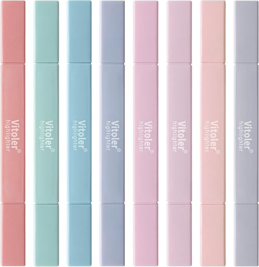 Vitoler Highlighters Pastel,8 Pack Chisel & Fine Tips Bible Highlighters,Soft Tip Highlighter Set for School Office Supplies