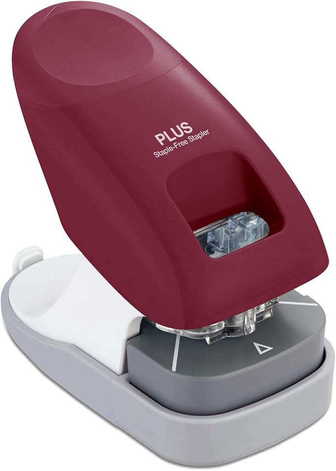Plus Paper Clinch Desktop Staple-Free Stapler, Wine