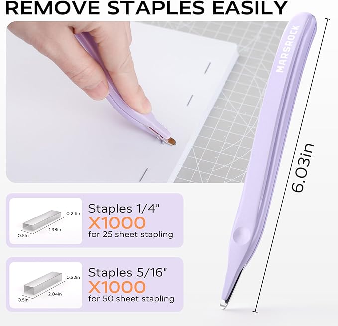 Effortless Stapler for Desk with 40-50 Sheet Capacity, 2000 Staples, 1-Touch Stapling, Ergonomic & Easy to Load Desktop Staplers, Heavy Duty Stapler, and Magnetic Staple Remover, Purple