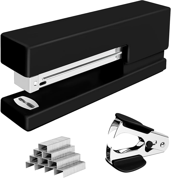 Office Desktop Stapler - 25 Sheet Capacity with 830 Staples and Staple Remover,Staplers for Desk,Non-Slip for School, Home, Black