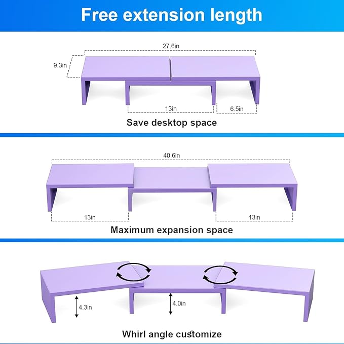 Dual Monitor Stand for Desk, Metal Monitor Riser, Purple Office Supplies Desk Accessories (Purple)