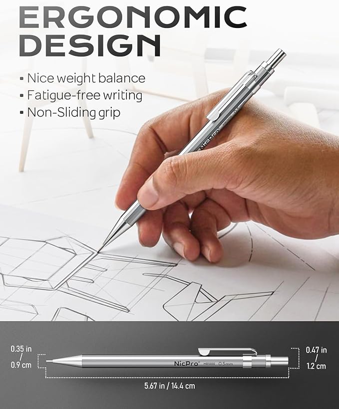 Nicpro 37PCS Art Mechanical Pencil Set, Metal Drafting Pencils 0.5 mm, 0.7 mm, 0.9 mm & 2mm Lead Pencil Holder (6B 4B 2B HB 2H 4H Colors) For Sketching Drawing With 20 Tube Lead Refills Eraser Case