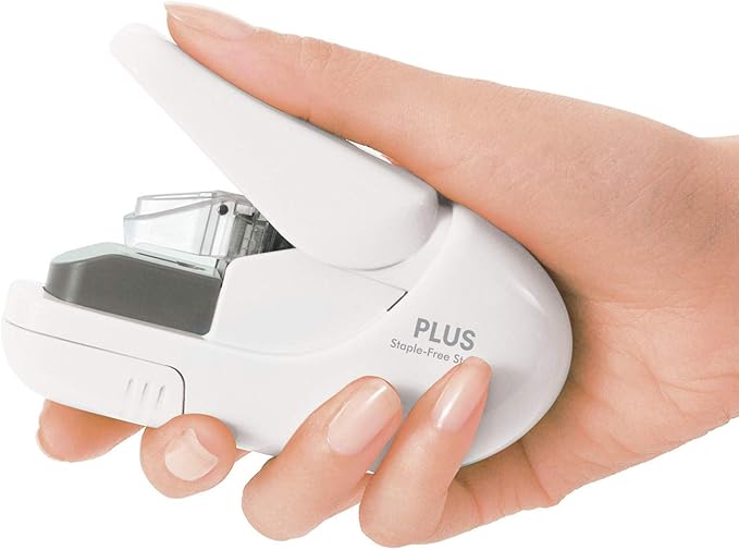 Plus Paper Clinch Compact Staple-Free Stapler, Ivory White