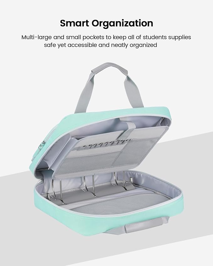 3 Inch 3 Ring Zipper Binder with Shoulder Strap & Handle & Multi-Pocket - 3" Binder with Zipper for School, Compatible with 13-Inch MacBook/Tablet -Patent Design Light Blue