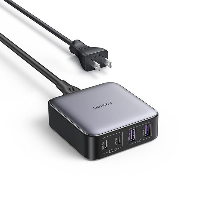 UGREEN Nexode 65W GaN USB C Charging Station, 4-Port Desktop Charger with 2 USB-C and 2 USB-A for iPhone 17/16/15, Galaxy S25/S24 Ultra, Pixel 10/9, iPad Pro, MacBook Pro/Air, Steam Deck
