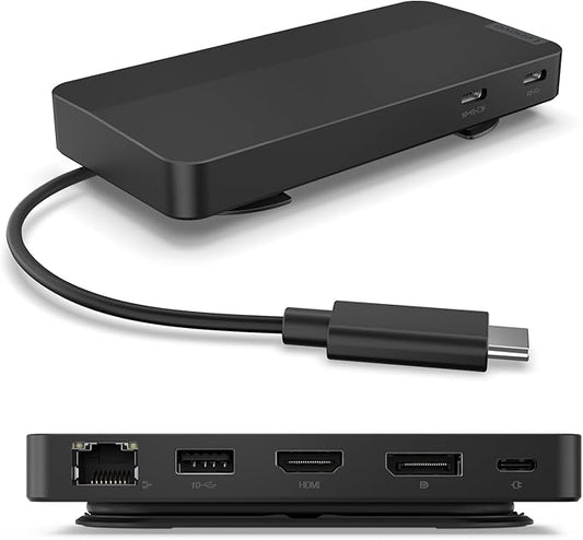 Lenovo USB-C Dual Display Travel Dock - 7 Ports, Integrated USB-C Cable, Universal Compatibility, Dual Displays at 4K - Black