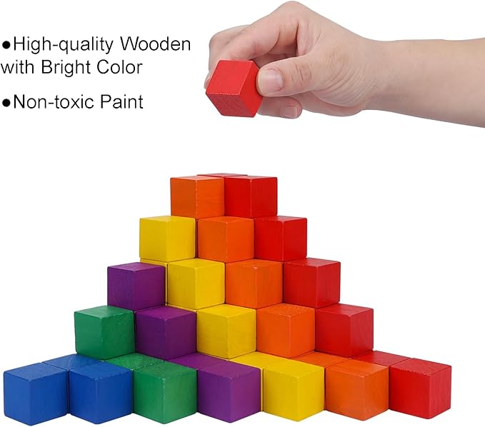 108 Pack 1 Inch Wooden Blocks, 6 Colors STEM Math Sorting Toys, Wood Building & Stacking Blocks for Toddlers, Classroom Learning Wooden Cube Blocks, Creative Play & DIY Craft for Kids Ages 3+