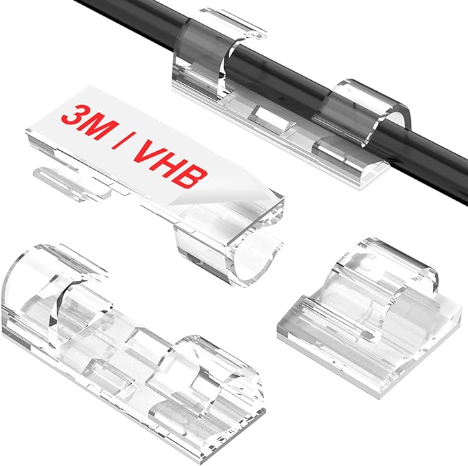 Adhesive Cable Clips Clear (40PCS, M), Upgraded Wire Holders for Wall, Strong Cord Organizer Under Desk, Car, PC, Christmas Light Indoor/Outdoor