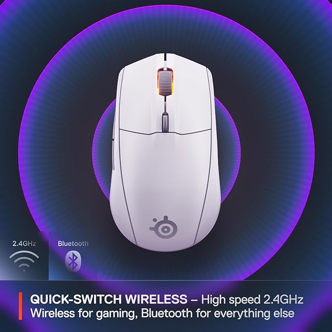 SteelSeries Rival 3 Wireless Gen 2 Gaming Mouse — 2.4GHz and Bluetooth — 18000 DPI TrueMove Air Optical Sensor — 60 Million Click Durability — Light-Weight — 100% PTFE Feet — White