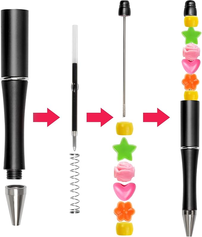 jiebor 30Pcs Beadable Pens Plastic Bead Ballpoint DIY Cute Cool Pens Black Ink for Women Men Bridal Graduation Gift Office Supplies Black White