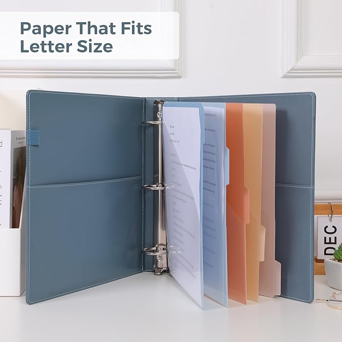 SKYDUE 3 Ring Binder with Clipboard, 2 Inch Heavy Duty Binder, PU Clipboard Binder with Notepad & 5 Dividers with 10 Pockets, Labels, Clipboard Folder Great for School Office(Fit Letter Sized Paper)