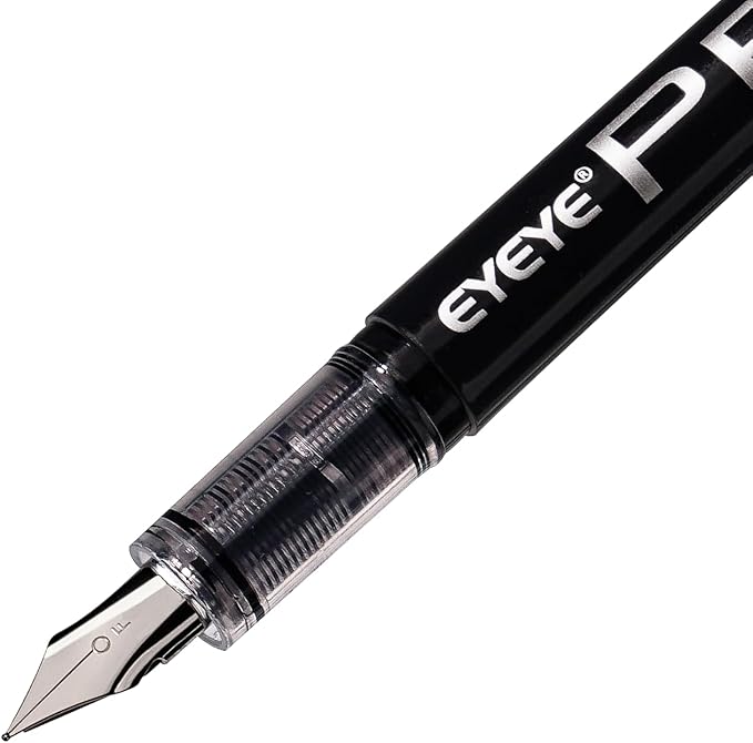 EYEYE Disposable Fountain Pens Fine Point, 8 Pack Black Pens for Writing, Stainless Steel Nib, Smooth Writing for Journaling, Drafting, Sketching, Doodling & Office Supplies