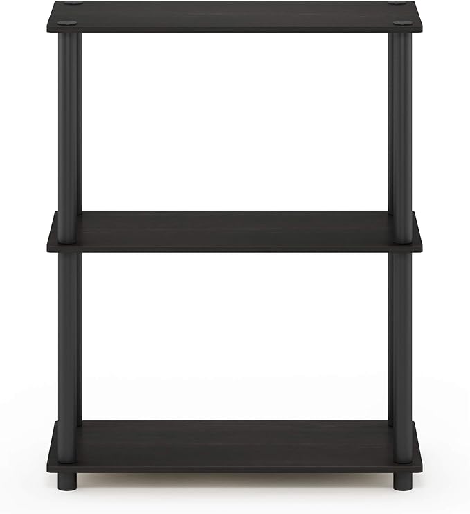 Furinno TURN-N-TUBE Storage Shelves, 3-Tier Book Shelf, Corner Shelf, Toolless Open Shelves, for Organization and Storage, Living Room, Garage, Home Office, Espresso