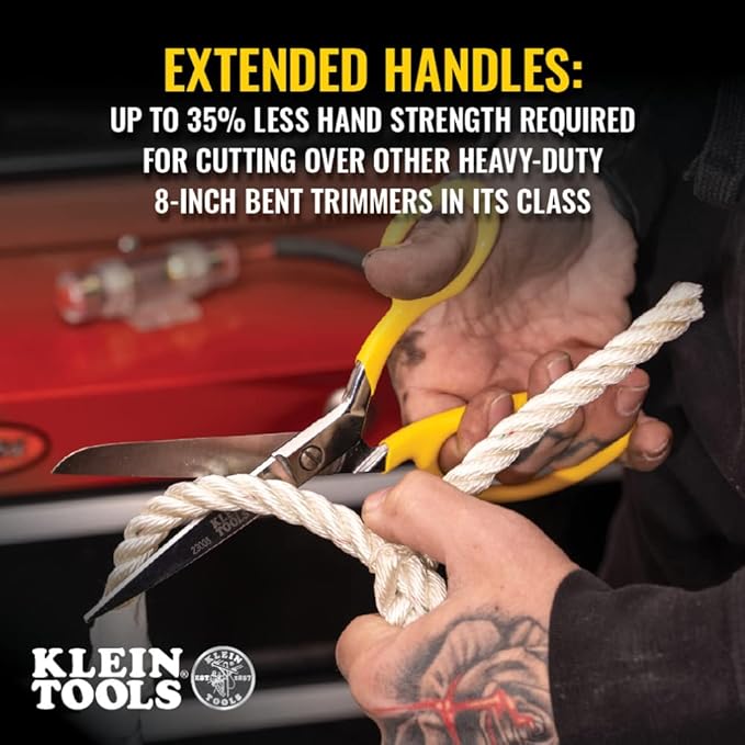 Klein Tools 23008 Premium Forged Heavy Duty Bent Trimmer Scissors, Made in USA, 8-Inch Multipurpose Durable Household Scissors, Perfect for Kitchen, Sewing, Crafts, Office