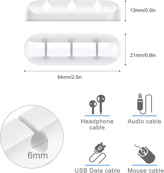 SOULWIT Cable Holder Clips, 3-Pack Cable Management Cord Organizer Clips Silicone Self Adhesive for Desktop USB Charging Cable Nightstand Power Cord Mouse Cable Wire PC Office Home