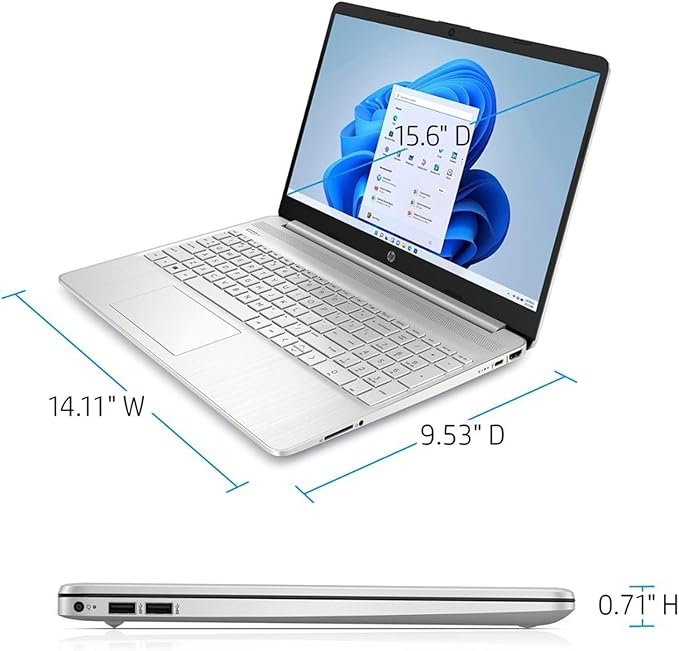 HP Notebook Laptop, 15.6" HD Touchscreen, Intel Core i3-1115G4 Processor, 8GB RAM, 128GB PCIe SSD, Webcam, Type-C, HDMI, SD Card Reader, Wi-Fi, Windows 11 Home, Silver