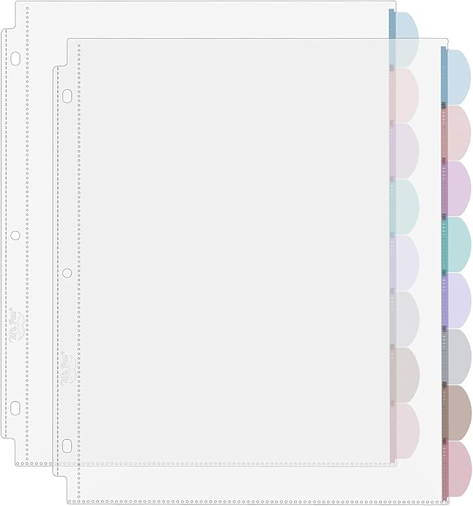 Mr. Pen- Clear Sheet Protectors with Tabs, 8 Tabs, 2 Sets, Clear Plastic Dividers for 3 Ring Binder, Insertable Index Page Divider Multicolor Tabs