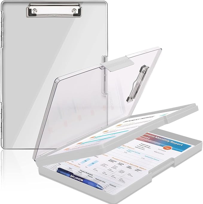SFLHHDM Clipboard with Storage,Heavy Duty Clip Boards 8.5x11 with 2 Storage Case,Clear Visible Panel Storage Clipboards,Side Opening Nursing Clipboard Folder for Office Supplies-Lvory