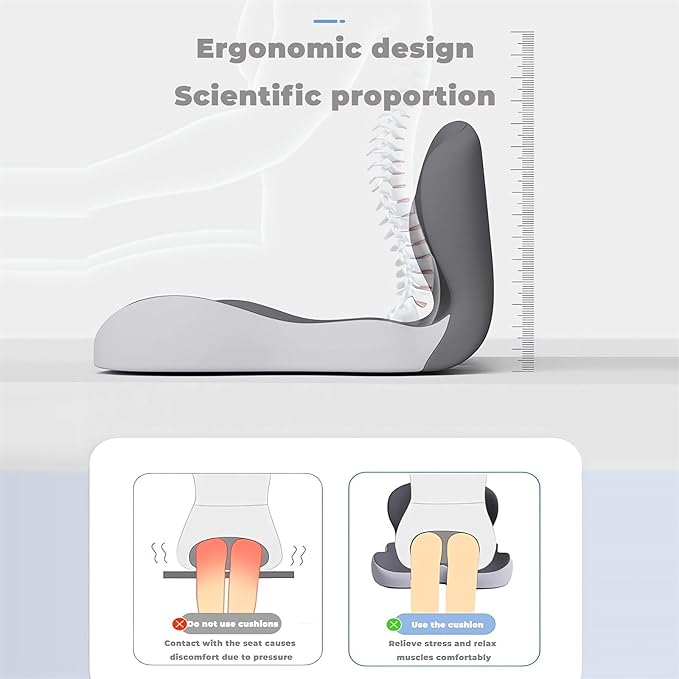Memory Foam L-Shaped Integrated Seat Cushions for Car Truck Driver Ergonomic L Shape Lumbar Cushion Sciatica Back Pain Relief Office Chair Butt and Back Support Pillow Long Driving Booster Seat (E1)