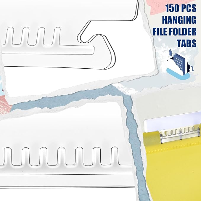 50 Pcs 3 1/2 Inch Hanging File Folder Tabs - Plastic Insertable Tabs for Folders and Inserts - Clear File Organizer for Back to School, Office Room