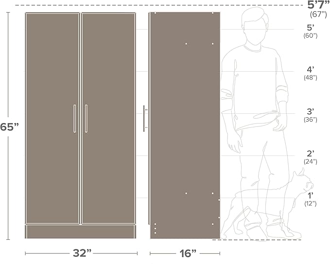 Prepac Elite Tall Garage Storage Cabinet & Pantry Storage Cupboard, 2-Door Freestanding Bathroom or Pantry Cabinet with Adjustable Shelves, 16" D x 32" W x 65" H, Espresso