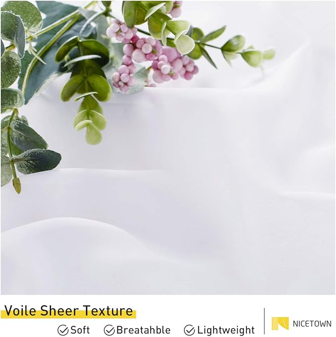 NICETOWN 2 Panels Outdoor Sheer Curtains for Pergola Waterproof, Lightweight Detachable Sticky Tab Top Voile Panels Elgant with Light Filtering for Gazebo/Patio, W100 x L96, White