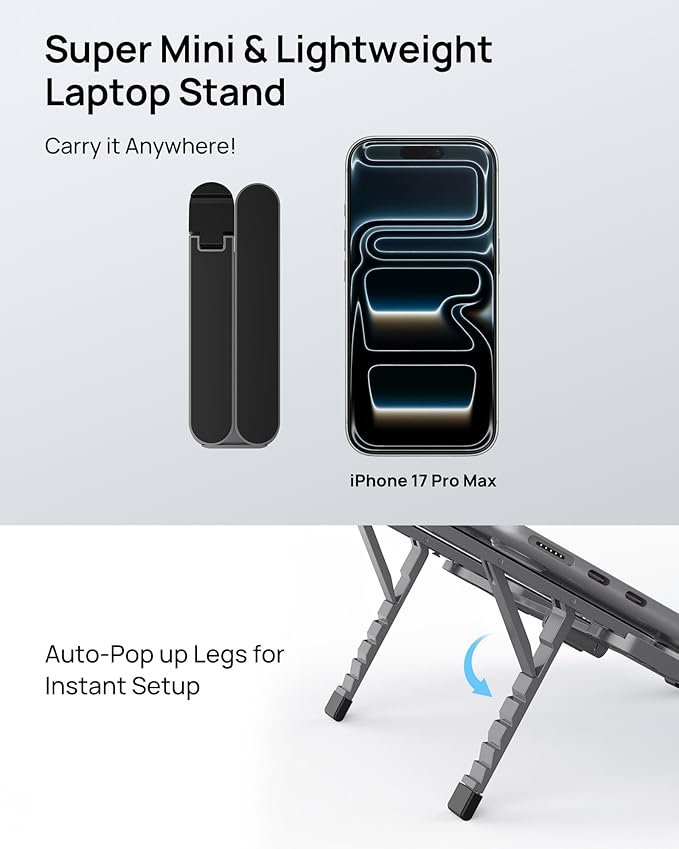 SODI [Ultra Compact] Foldable & Portable Laptop Stand for Desk, Lightweight Tablet Stand for Business Travel, Library, Cafe, 6 Level Height Ergonomic Aluminum Computer Holder for 10-16" Laptops