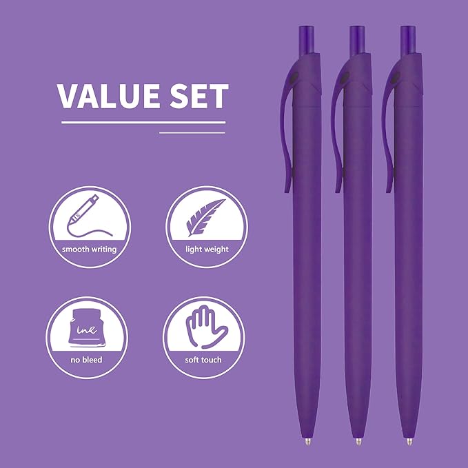 deegtran Pens Bulk, 50 Pack No Bleed Purple Click Pens, Wholesale Retractable Ballpoint Pens, Medium Point, Smooth Ink Pens, 1.0MM Purple Ink