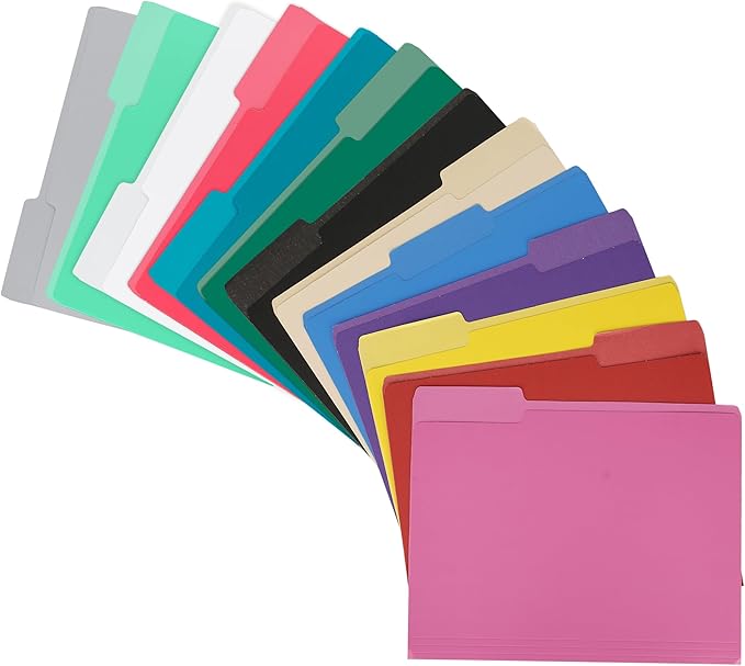 18pack White File Folders,1/3 Cut Tab with Assorted Positions,Letter Size Colored File Folders,Great for Organizing and Easy File Storage