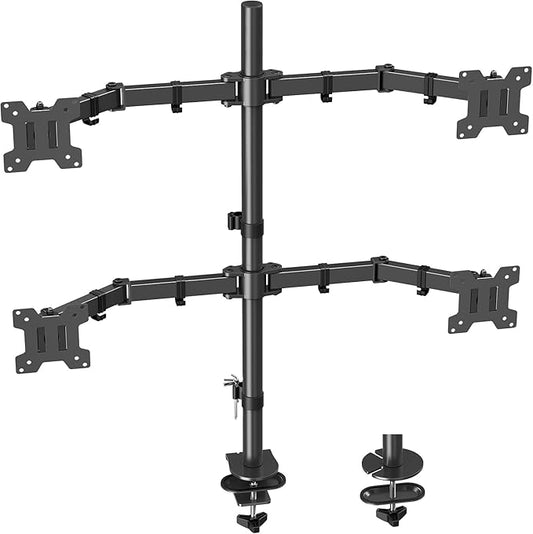 MOUNT PRO Quad Monitor Stand, 4 Monitor Mount for 13 to 32 inch Computer Screens, Hold up to 17.6lbs Each, Fully Adjustable Stacked 4 Desk Arm, VESA Mount, C clamp/Grommet Base